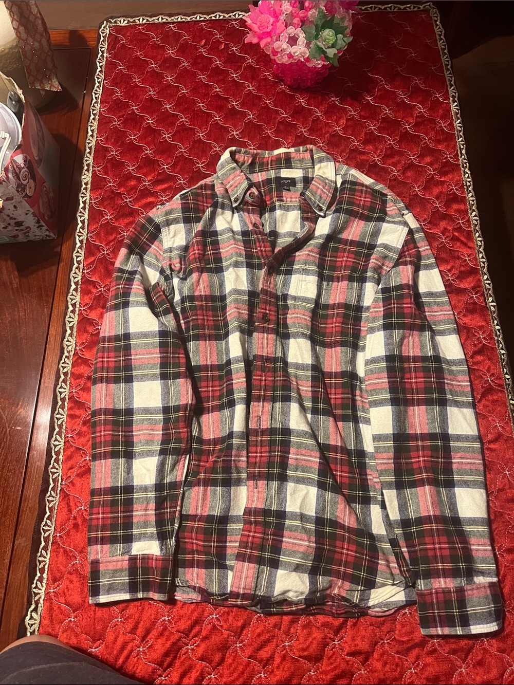 J. Crew Red, Black and White Plaid Button-Down Shirt